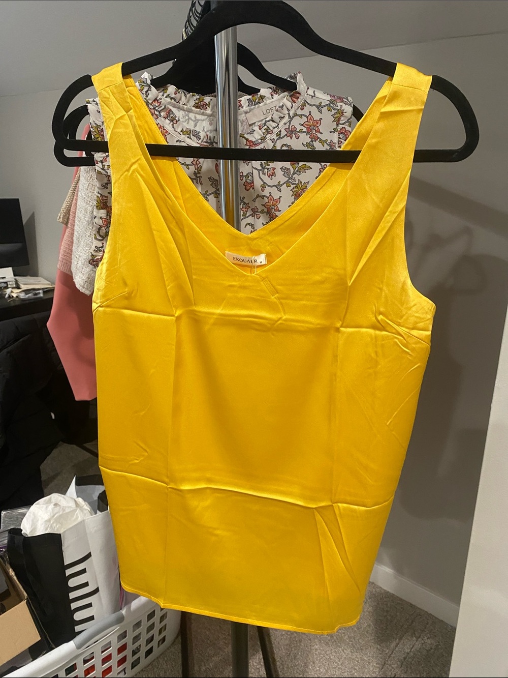 Amazon Bright Yellow Satin V-Neck Tank